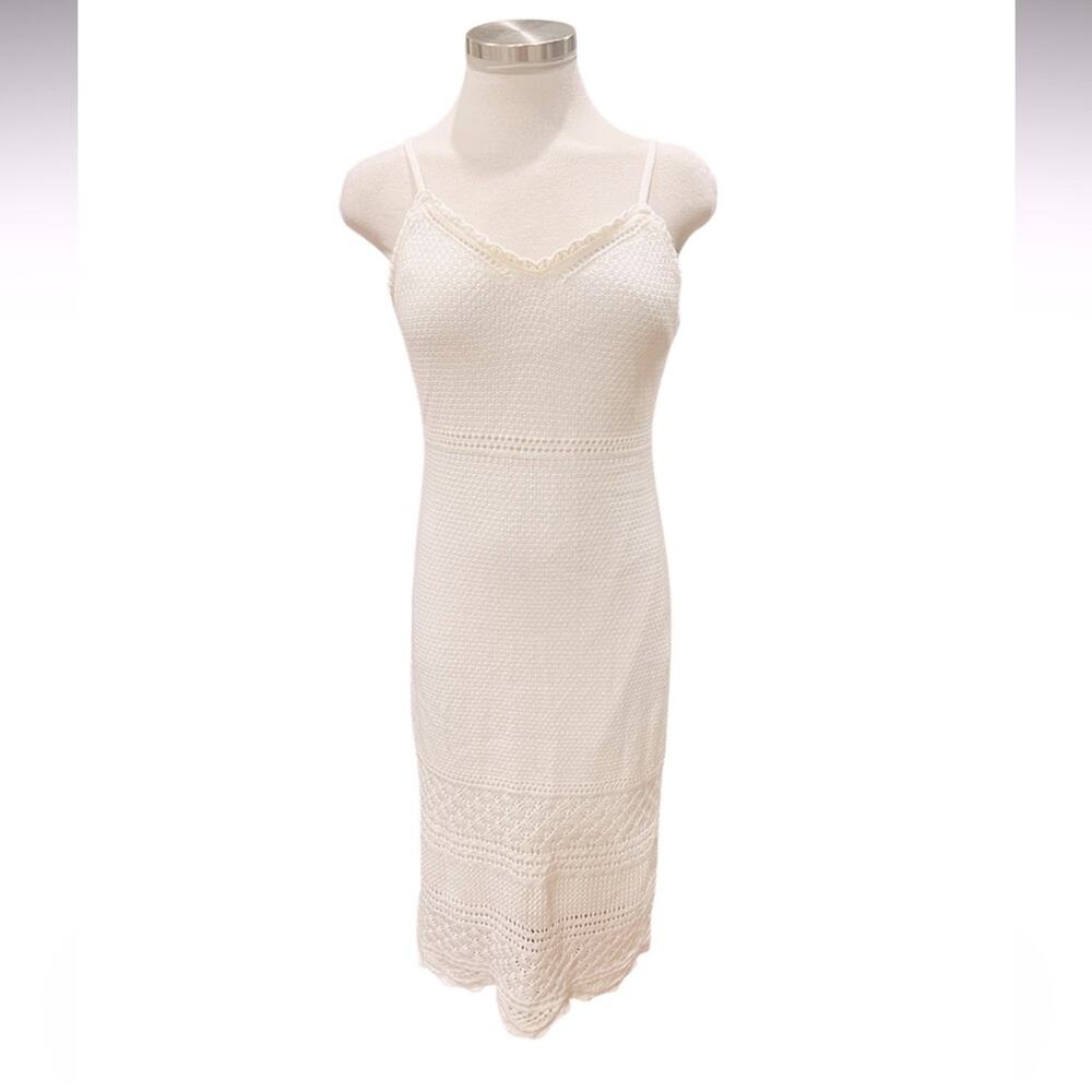 Freshman 1996 Ivory Crochet Knit Boho Sleeveless  Midi Dress Size Medium